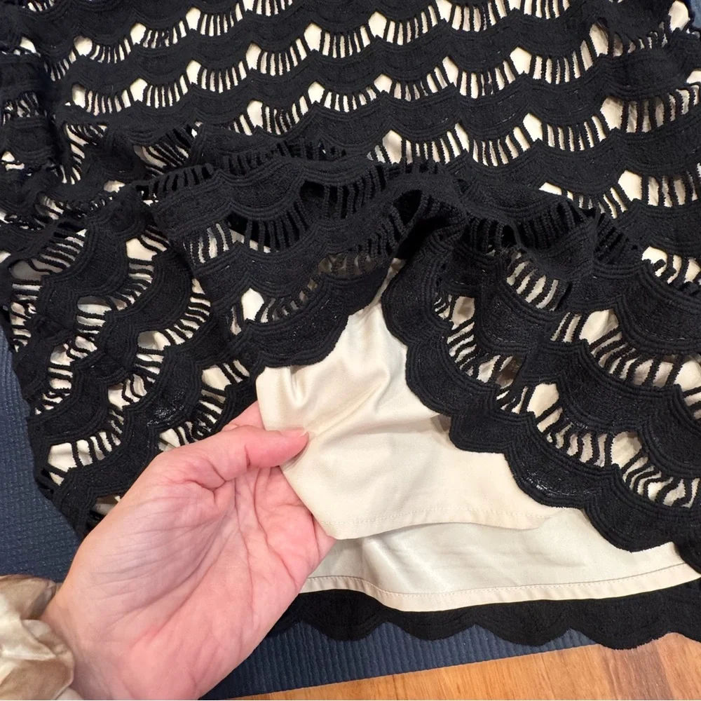 Kate Spade Black Scalloped Lace Blouse size 8
